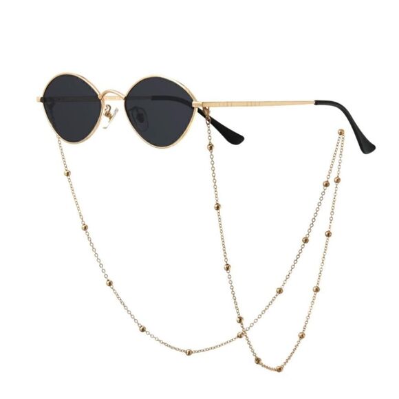 Small Frame Retro Sunnies with Chain Black Lens - Picture 2 of 5